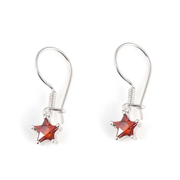 925 Ayar Gümüş Yıldız Model Sentetik Yakut Taşlı Küpe - Resim 2