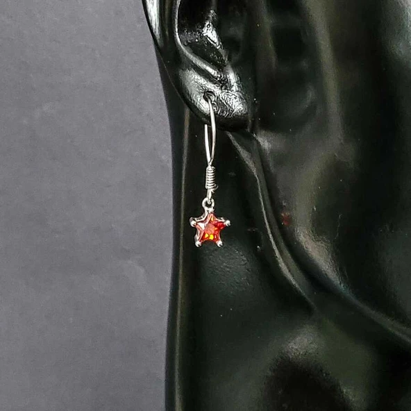 925 Ayar Gümüş Yıldız Model Sentetik Yakut Taşlı Küpe - Resim 4