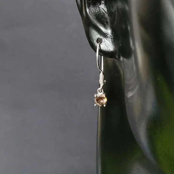 925 Ayar Gümüş Yuvarlak Küçük Boy Mistik Topaz Taşlı Küpe - Resim 2