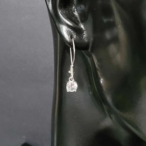 925 Ayar Gümüş Yuvarlak Zirkon Taşlı Küpe - Resim 3