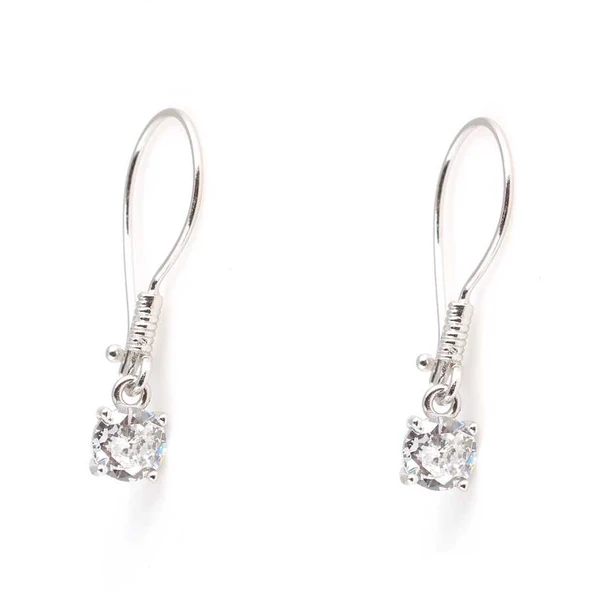 925 Ayar Gümüş Yuvarlak Zirkon Taşlı Küpe - Resim 2