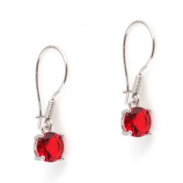 925 Ayar Gümüş Yuvarlak Büyük Boy Sentetik Yakut Taşlı Küpe - 2