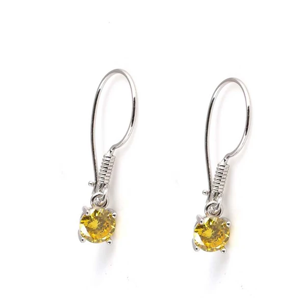 925 Ayar Gümüş Yuvarlak Küçük Boy Sitrin Taşlı Küpe ürün görseli 1