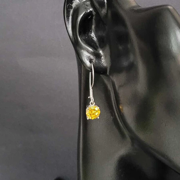 925 Ayar Gümüş Yuvarlak Büyük Boy Sarı Sitrin Taşlı Küpe ürün görseli 1