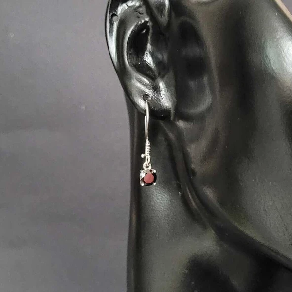 925 Ayar Gümüş Yuvarlak Küçük Boy Oniks Taşlı Küpe - Resim 2