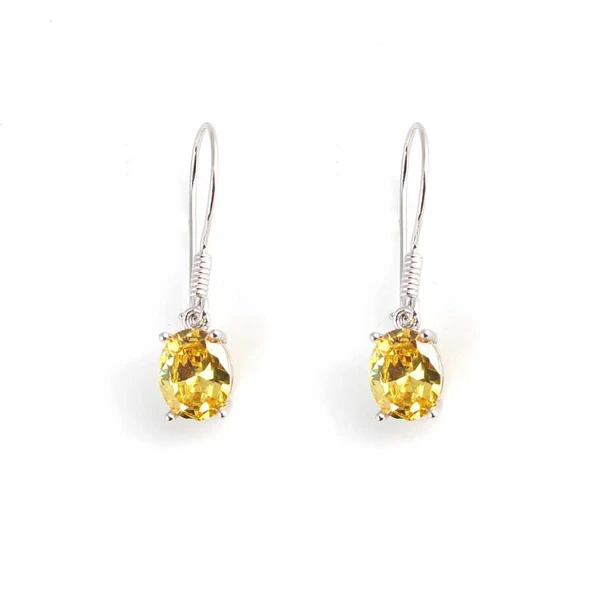 925 Ayar Gümüş Oval Büyük Boy Sarı Sitrin Taşlı Küpe - Resim 3