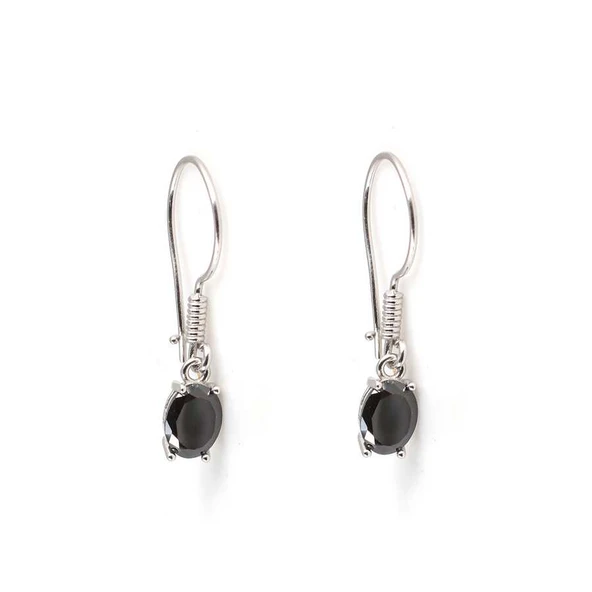 925 Ayar Gümüş Oval Küçük Boy Oniks Taşlı Küpe - Resim 3