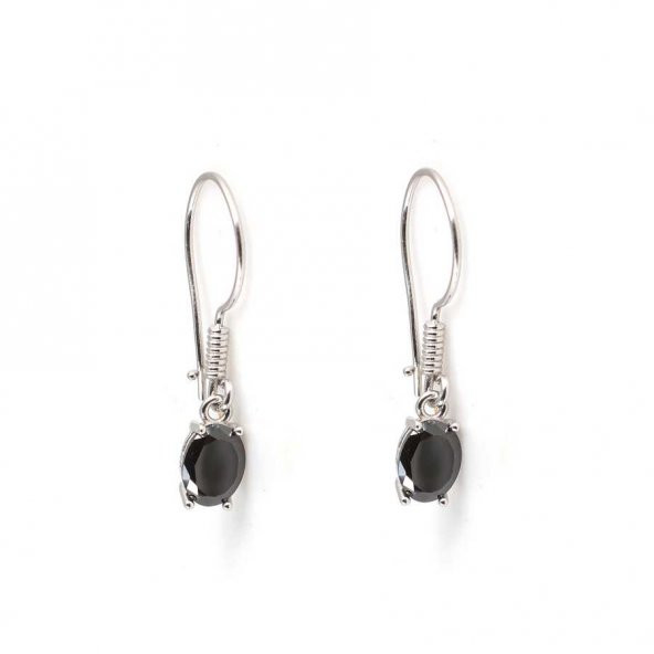 925 Ayar Gümüş Oval Küçük Boy Oniks Taşlı Küpe - 3