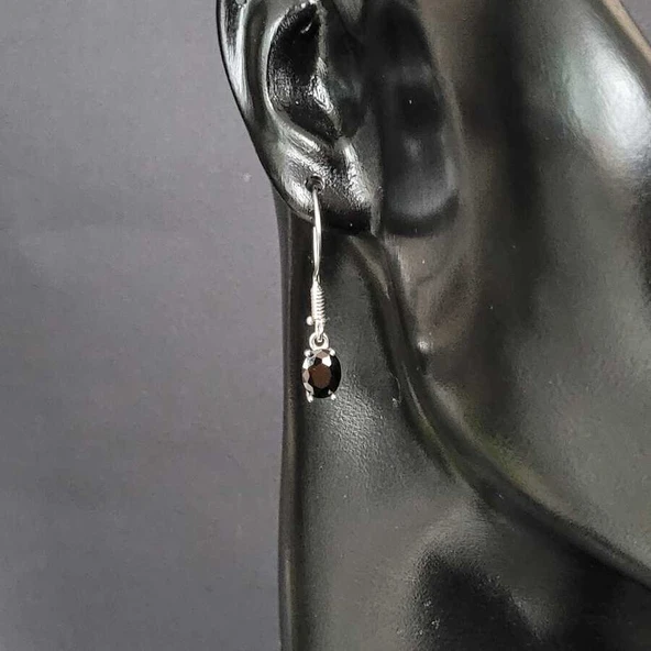 925 Ayar Gümüş Oval Küçük Boy Oniks Taşlı Küpe - Resim 2