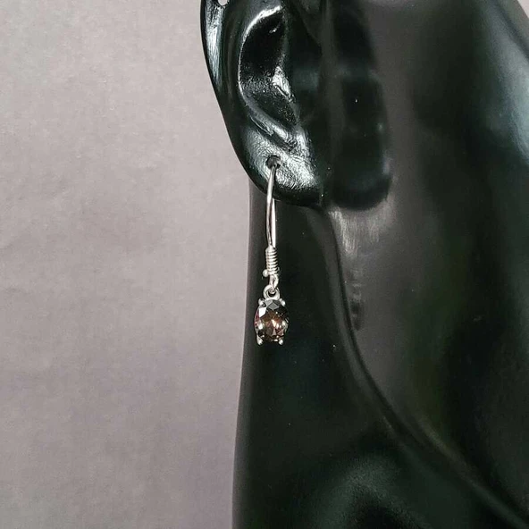 925 Ayar Gümüş Oval Küçük Boy Mistik Topaz Taşlı Küpe - Resim 2