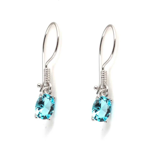 925 Ayar Gümüş Oval Küçük Boy Akuamarin Taşlı Küpe ürün görseli 1