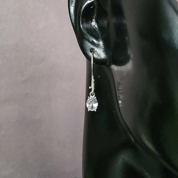 925 Ayar Gümüş Oval Küçük Boy Zirkon Taşlı Küpe - Resim 2