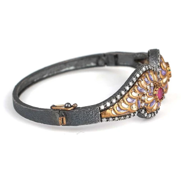 925 Ayar Gümüş Ve Bronz Karışımı Taşlı Bilezik - Resim 4