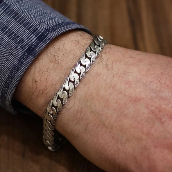 925 Ayar Gümüş Oluklu Mat Gurmet Zincir Bileklik ürün görseli