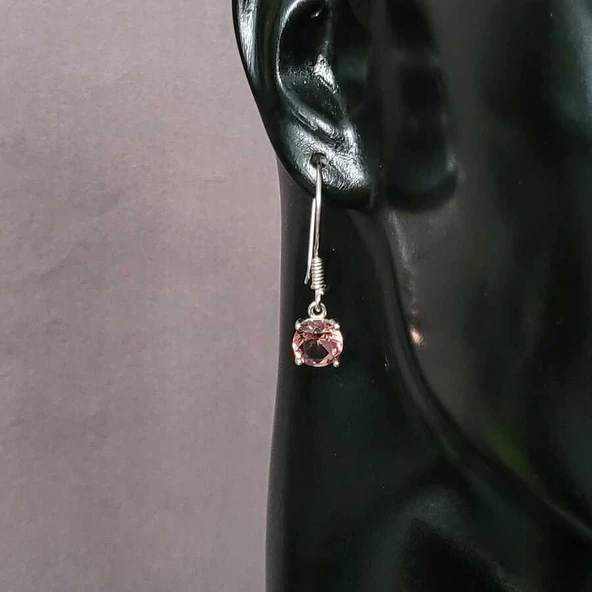 925 Ayar Gümüş Yuvarlak Büyük Boy Zultanit Taşlı Küpe - Resim 2