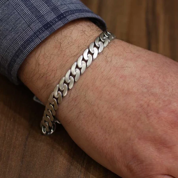 925 Ayar Gümüş Gurmet Düz Oluklu Mat Zincir Bileklik ürün görseli 1