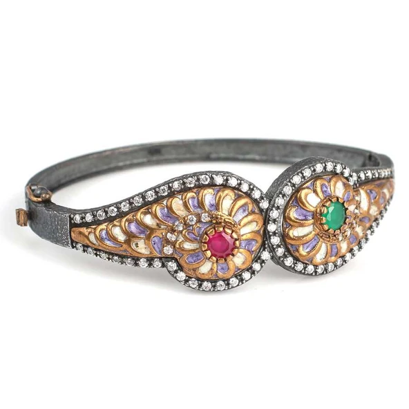 925 Ayar Gümüş Ve Bronz Karışımı Taşlı Bilezik - Resim 2