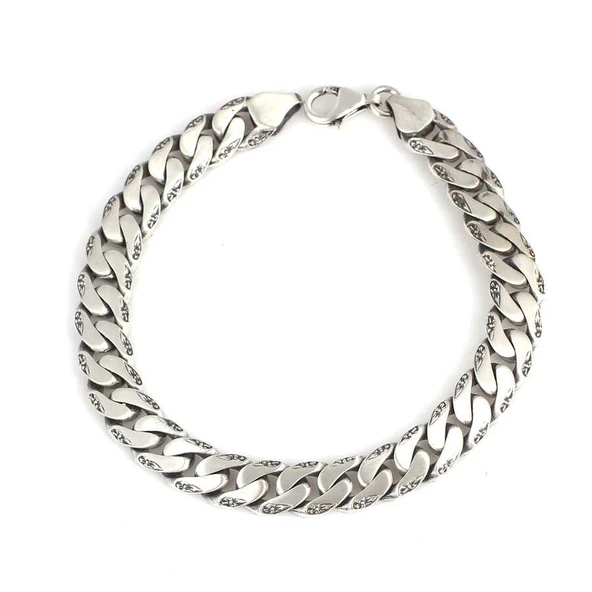 925 Ayar Gümüş Kenarı İşlemeli Gurmet Mat Zincir Bileklik - Resim 2