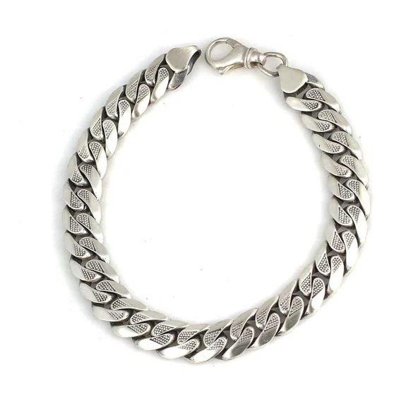 925 Ayar Gümüş Gurmet İşlemeli Mat Zincir Bileklik - Resim 2