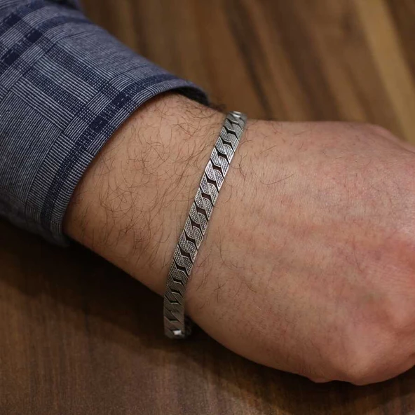 925 Ayar Gümüş Üzeri İşlemeli Gurmet Mat Zincir Bileklik ürün görseli 1