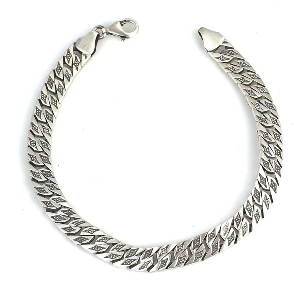 925 Ayar Gümüş Üzeri Baklava İşlemeli Gurmet Mat Zincir Bileklik - Resim 2