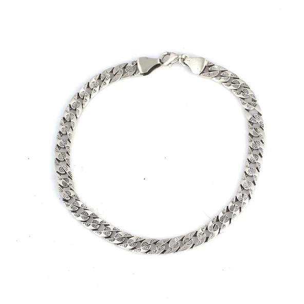 925 Ayar Gümüş Desen İşlemeli Oval Gurmet Mat Zincir Bileklik - Resim 2