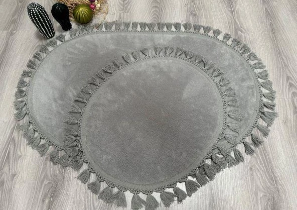 My Evilla Modern Simirna Dekoratif  Peluş Oval Ponpon Saçaklı Klozet Takımı - 5