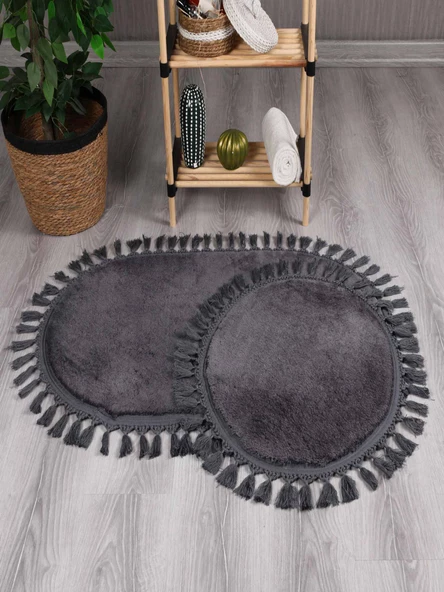 My Evilla Modern Simirna Dekoratif  Peluş Oval Ponpon Saçaklı Klozet Takımı - 11