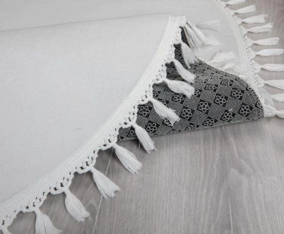 My Evilla Modern Simirna Dekoratif  Peluş Oval Ponpon Saçaklı Klozet Takımı - 7