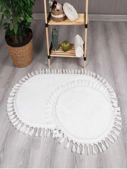 My Evilla Modern Simirna Dekoratif  Peluş Oval Ponpon Saçaklı Klozet Takımı - 6