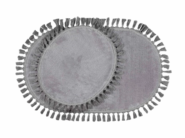 My Evilla Modern Simirna Dekoratif  Peluş Oval Ponpon Saçaklı Klozet Takımı - 4