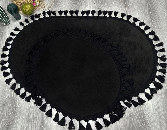 My Evilla Modern Simirna Dekoratif  Peluş Oval Ponpon Saçaklı Klozet Takımı - 10