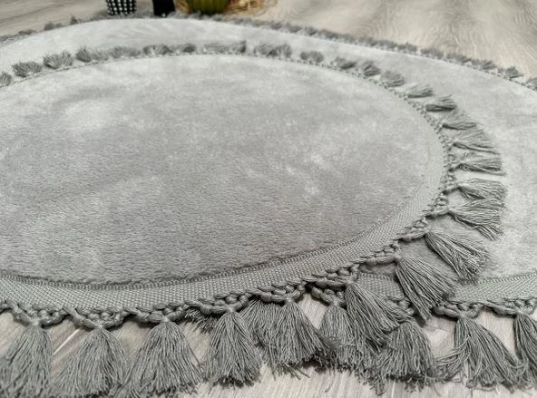 My Evilla Modern Simirna Dekoratif  Peluş Oval Ponpon Saçaklı Klozet Takımı - 2