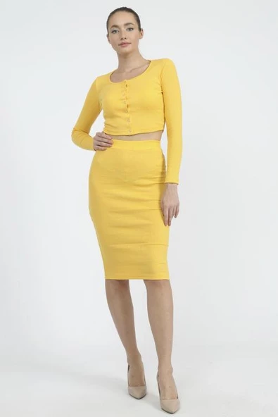 Kaşkorse Düğme Detaylı İkili Etek Takım 8422 - 7