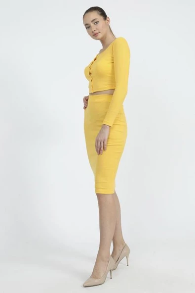 Kaşkorse Düğme Detaylı İkili Etek Takım 8422 - 2