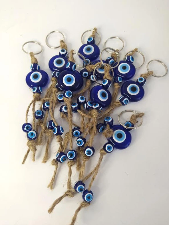 Nazar Boncuk Anahtarlık 10 Adet Kötü Göz Kovucu Nazar Hand Made Hasır Mavi Boncuklu Nazarlı Araba Süsü ürün görseli