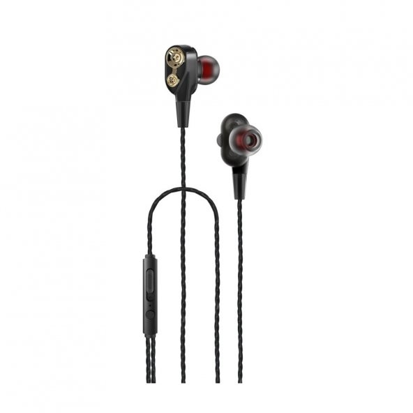 Tecno 2023 Hot Beats 3D Hifi 4 Hoparlörlü Samsung Galaxy M10 3.5mm Jack Girişli Kablolu Mikrofonlu Kulaklık Siyah