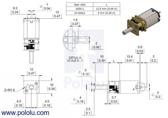 100:1 12V 330RPM Redüktörlü Mikro DC Motor PL-3052 - 3