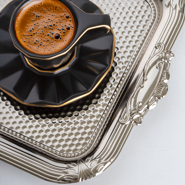 Porsima 3331 Paslanmaz Çelik Tepsi Beyaz -Çay Kahve İkram Sunum Servis Tepsi Seti- 2'li Dikdörtgen - 2