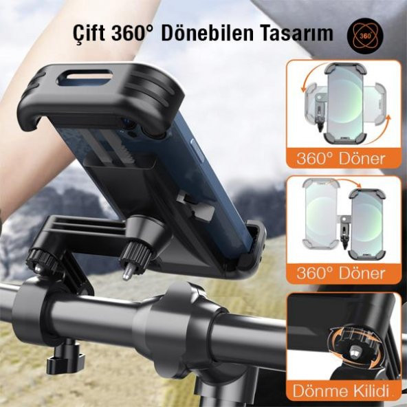 Polham Motor, Bisiklet, Scooter ve Bebek Arabası Gidon Uyumlu Telefon Tutucu, Kilit Sistemli 360 - 3