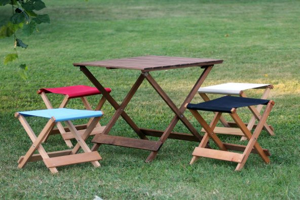 Ceviz Rengi Katlanır Masa ve Tabure Seti, Balıkçı Taburesi, Kamp Masa Sandalye Seti, Piknik Seti - 2