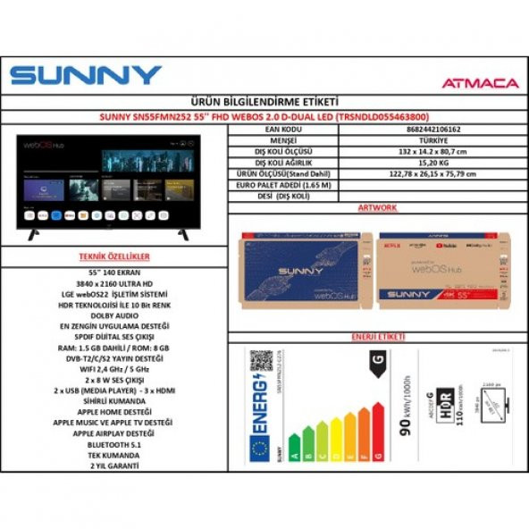 Sunny 55" 139 Ekran Uydu Alıcılı 4K Ultra HD webOS Smart LED TV - 3