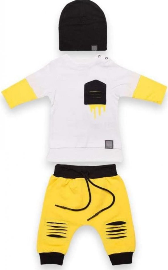 Kesik Cep Detaylı Şapkalı Erkek Bebe 2'li Takım 17395 - 2