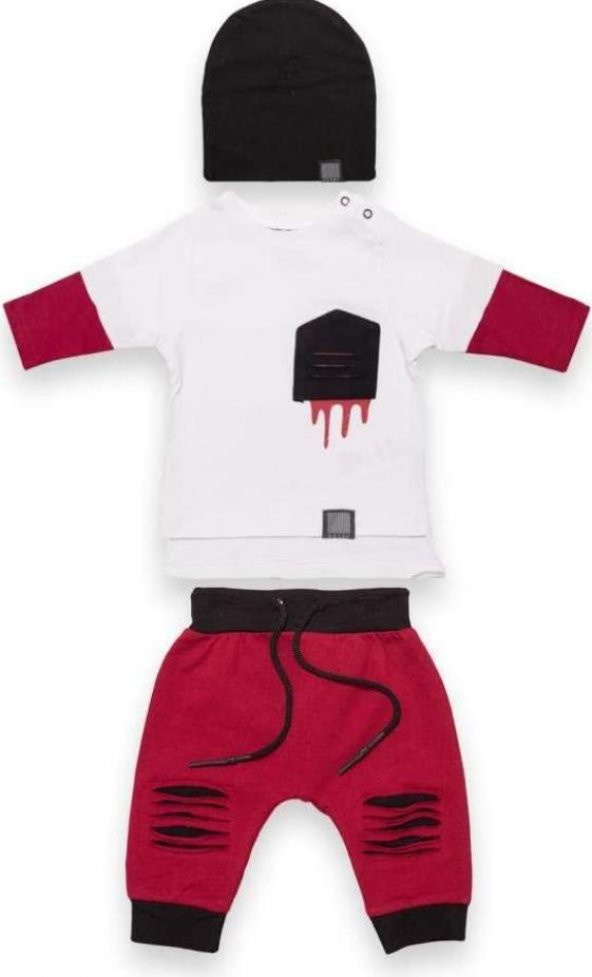 Kesik Cep Detaylı Şapkalı Erkek Bebe 2'li Takım 17395 - 3