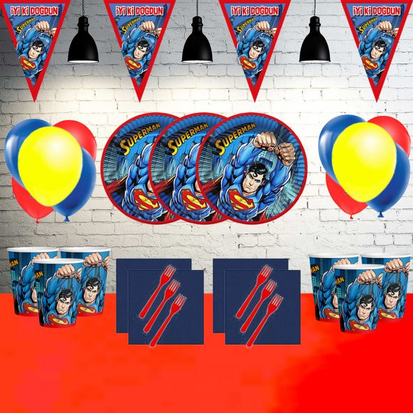 Superman 16 Kişilik Doğum Günü Parti Malzemeleri Süsleri Seti