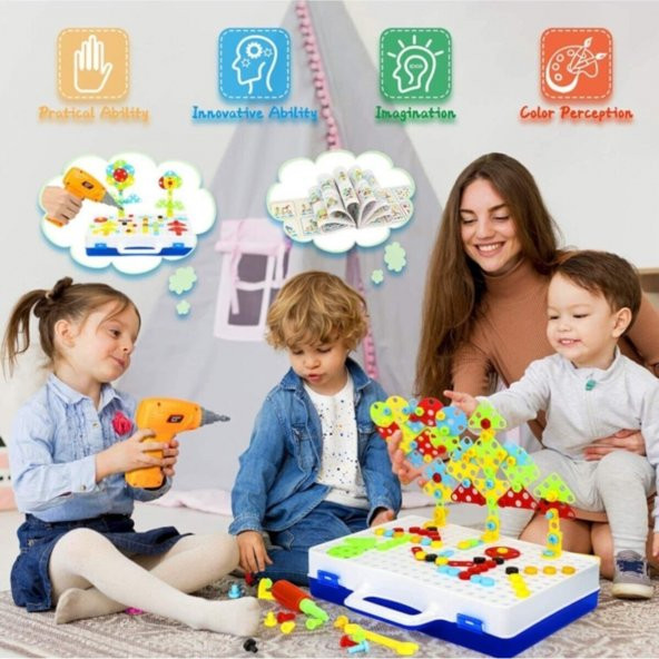Başel Toys Creative Mosaic Eğitici Matkaplı 3D Mozaik Puzzle 11B Build Design Tamir Seti 138 Parça - 2