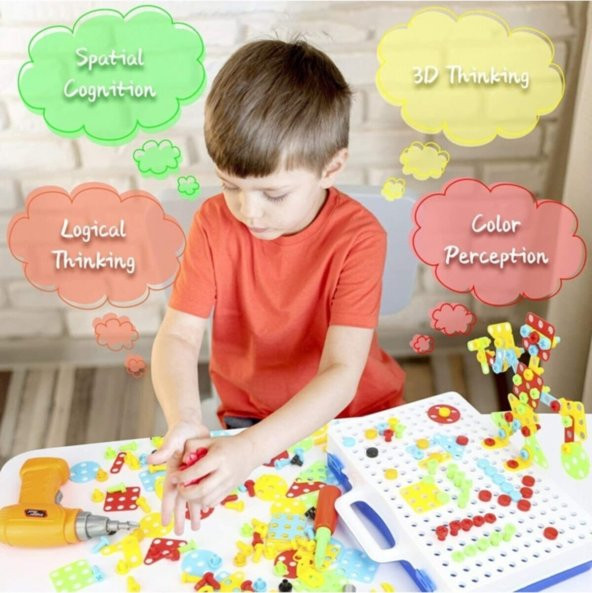 Başel Toys Creative Mosaic Eğitici Matkaplı 3D Mozaik Puzzle 11B Build Design Tamir Seti 138 Parça - 4