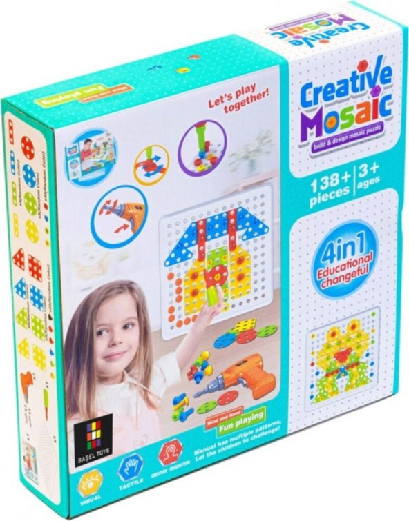 Başel Toys Creative Mosaic Eğitici Matkaplı 3D Mozaik Puzzle 11B Build Design Tamir Seti 138 Parça