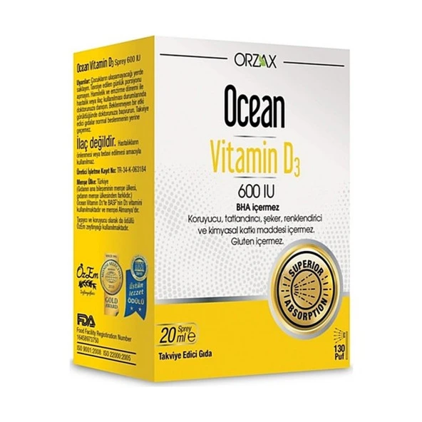 Orzax Ocean Vitamin D3 600 Iu Sprey 20 Ml