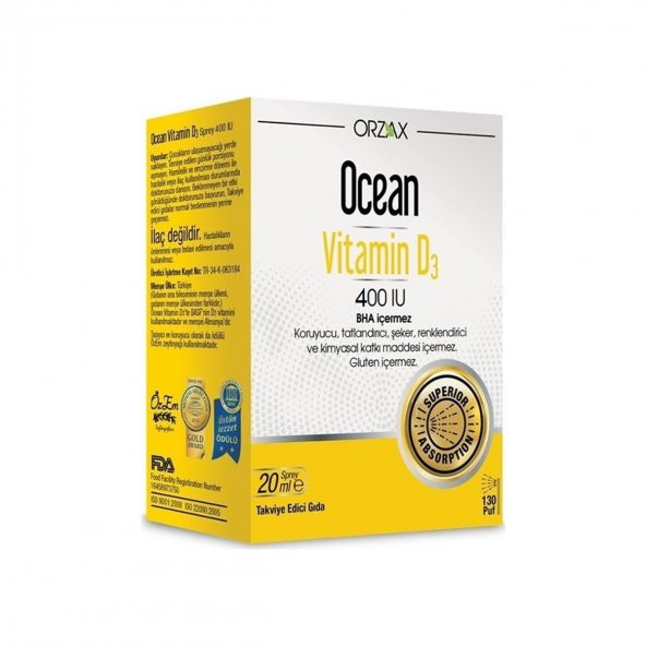 Orzax Ocean Vitamin D3 400 IU Sprey 20 ml